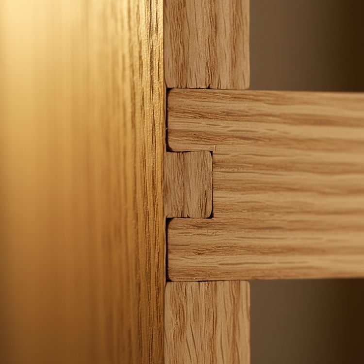 Macro photograph of a perfectly cut dovetail wood joint