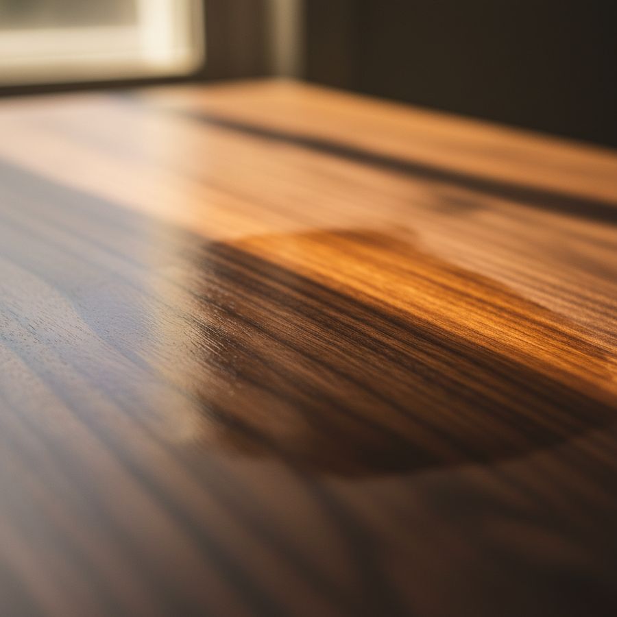 Hand-rubbed oil finish on rich walnut wood surface